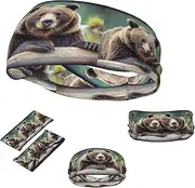 FJWSLCH Grizzly bear Headbands for Women Men Non Slip Workout Sweatbands Adjustable Sports Hair Bands Elastic Head Bands Moisture Wicking Hairband for Running, Cycling, Yoga, Spa
