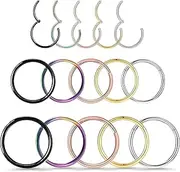 MYTOAU15Pcs Hypoallergenic Nose Rings Hinged Piercing Cartilage Hoop 316L Surgical Steel Earrings Tragus Septum Piercing Nose Hoop Lip Rings Helix Cartilage Rook Earrings for Women Men 6/8/10mm