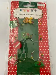 New Set of 6 Wine Glass Charms Christmas Holiday Theme Rubber and Beaded Wire