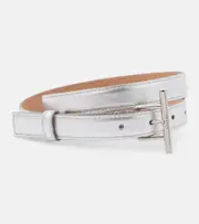 [McQueen] McQueen Metallic leather belt Inch 27.5 silver