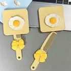 Cute Poached Egg Handheld Mirror Comb Extracted Bow Square Hair Massage Tool _pw
