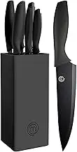 MasterChef Knife Block Set of 6 Kitchen Knives, Extra Sharp Stainless Steel Blades for Professional Cutting with Non Stick Coating & Soft Touch Easy Grip Handles in a Universal Block, Essential Black