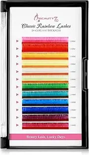 Beauty7 Colored Eyelash Extension Classic Lashes 12 Colors Rainbow Cluster Lashes 0.05mm D+ Curl 15mm Premade Classic Individual Lashes Colored Volume Lash Extensions for Christmas New Year for Girls