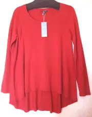 $218 BNWT EILEEN FISHER Italian Merino Jersey LACQUER Red High-Low Hem Top XS S