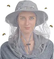 [Wedhapy] Sun Hats for Men Women with Detachable Netting Wide Brim Breathable Bucket Hat with Chin Strap for Fishing, Hunting, Camping, Outdoor Light Grey