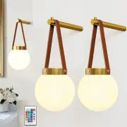 Battery Operated Wall Sconces Set of 2 Wireless Globe Wall Lights with Gold