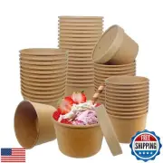 Belinlen 50 SET 8OZ Kraft Paper Soup Cups with Lids Compostable Paper Food Cu