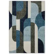 Blue Geometric Synthetics Angular Vintage Modern STR03 - Aprx 3' 3" x 5' 2"