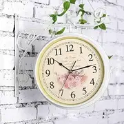 Wall Clock Double Sided Wall Clock Station Clock Little Bird Design Wrought Iron Train Clock 360 Degree Rotate for Indoor Garden - Outdoor Clocks Waterproof (White a)