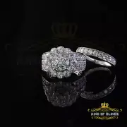 White Silver Round 7.50ct CZ Flower 7 stone Double Bridal Womens Ring Size 7