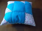 Vintage Quilted Pillow Hand Pieced Blue Pineapple Block Hand Quilted