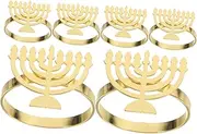 6pcs Kosher Napkin Rings Napkin Holders Menorah Wedding Decor Candle Stick Holder Candlestick Decoration Napkins Rings Restaurant Napkin Ring Napkin Buckle Decors Golden Zinc Alloy
