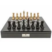 Dal Rossi Italy Classic Ebony / Ivory Chess Set Carbon Fibre Finish 50cm Board