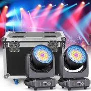 2PCS 19x15W Moving Head Light LED Beam/Wash/Zoom Effect RGBW 4in1 Stage Lights with 2 in 1 Flight Case