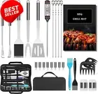 Deluxe 25-Pcs BBQ Grill Tools Set - Thermometer Spatula – Portable Griddle Kit