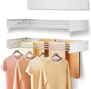 Wall Mounted Drying Rack, Collapsible Drying Racks for Laundry, Foldable Indoor and Outdoor Clothes Rack with Wall Template, Retractable Clothes Drying Rack, 100cm Wide,5 Aluminum Rods (White)
