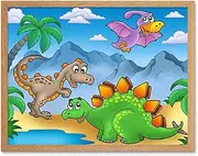 Nursery Dinosaur Friends Pals Kids Bedroom Art Print Framed Poster Wall Decor 12X16 Inch