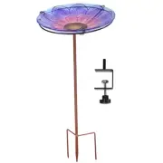 Deck-Mounted/Staked Glass Bird Bath - Spring Crocus by Sunnydaze