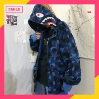 在飛比找蝦皮購物優惠-夾克 Shark bape hoodie 男女情侶款配藍色中