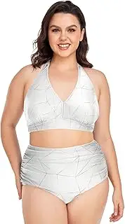 [Caihoyu] Big Size Women's Two-Piecing Swimming Costume Tummy Control Bathing Suits High Waisted Bikini Swimwear Light L