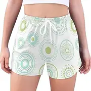 [GuoChe] Athletic Shorts Circles and Dots Green Flower Quick Dry Shorts Women Soft Beach Shorts for Home