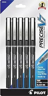 Pilot, Precise V7, Capped Liquid Ink Rolling Ball Pens, Fine Point 0.7 mm, Black, Pack of 5