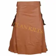 Handmade Traditional Pure Brown Cow Leather Utility Kilt For Men Custom Size
