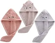 Baluue 3pcs Soft Hair Turban Towel Dry Hair Cap Cat Towel for Women Girls Bath Wrap