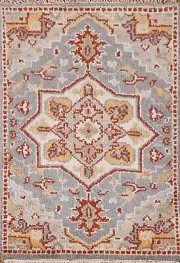 Wool Rug 2x3 ft.Silver Gray Floral Kazak Oriental Hand-Knotted Accent Carpet