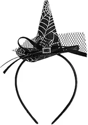 Halloween Witch Hat Headband Black Spider Web Hairband Halloween Costume Dress up Party Hair Accessories Masquerade Witch Hat Headpiece for Women Cosplay Hair Decoration 1Pcs