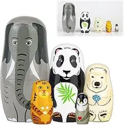 Nesting Dolls 5PCS Superb Handmade Wooden Animal Nesting Dolls Cute Elephant Panda Nesting Dolls Russian Nesting Wishing Dolls Matryoshka Doll for Gift