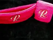 Nos Dark Pink Monogram Initial R Sport Headband Sweatband Wristband Set Retro