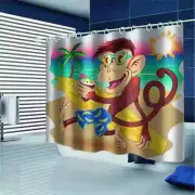 Cute Surfing Monkey 3D Shower Curtain Waterproof Fabric Bathroom Decoration