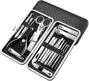 Manicure Set Black Stainless Steel Nail Clippers Cuticle Nipper Pedicure Care Tool Grooming Kit,16PCS