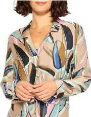NIC + ZOE Banana leaf Print Sleeve Button-Up Shirt Top New With Tags