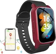 Fall Detection Smartwatch for Seniors Elderly SOS Alarm Smart Watch with Fall Alert Detection Waterproof Fitness Tracker GPS Location Tracking Video Call(Red)