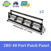2x19" RACK RJ45 CAT6 UTP 48 PORTS PATCH PANEL METAL FRAME WITH BACK BAR SHIELDED