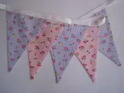 Bunting/flags Fabric pink/lavender cherries Girl Present Gift Nursery Bedroom