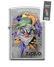 Zippo 3166 Joker Design Satin Chrome Finish Lighter + FLINT PACK