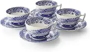 Spode Blue Italian Teacup and Saucer, Set of 4