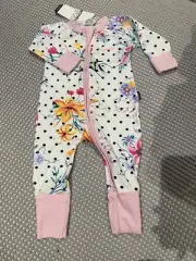 Bonds Zip Wondersuit White,Polka Dots Floral Sz3-6Months BNWT Free Post (Acc415)