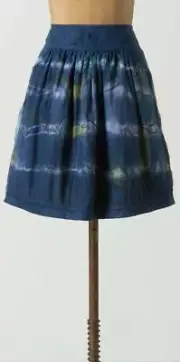 Applique Patches Arashi Drenched Skirt By GREGORY Size 4 Blue NW ANTHROPOLOGIE T