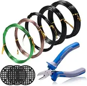 SPEEDWOX Bonsai Wire Kit 5 Rolls with 3 Size 1mm 1.5mm 2mm Aluminum Wire Total 164 Feet CR-V Bonsai Wire Cutter 3pcs Round Flower Pot Hole Mesh Pad Tree Traning Kit Bonsai Tree Wire Set Bonsai Tools