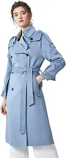 [XMZFQ] Womens Wool Trench Coats Cashmere Pea Coat Classic Lapel Double Breasted Autumn Winter Lightweight Warm Mid-Long Woolen Overcoat Cardigan Jackets Outwear with Belt