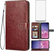 Asuwish Compatible with Samsung Galaxy S10e Wallet Case Tempered Glass Screen Protector and Leather Flip Cover Card Holder Cell Accessories Phone Cases for Glaxay S 10e Gaxaly 10se Galaxies Se10 Brown