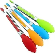 Daseeme 8 Inch Silicone Tongs Mini Kitchen Tongs with Silicone Tips Small Serving Tongs Stainless Steel Cooking Tongs for Salad, Grilling, Frying and Cooking Random Color