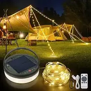 SMY Lighting 4 in 1 Solar Camping String Lights, 42.6Ft Ultra Long String with 160LEDs, Solar Powered and USB Rechargeable Light with Remote Control, Portable Camping Light for Hiking, Decorations