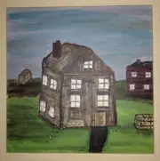 TOWN - Wood Backed Hand Crafted Canvas Acrylic Painting 12" × 12"