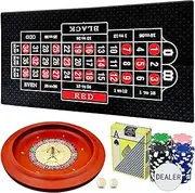 Ygebet 11 inch Solid Roulette Wheel Set for Adults, with 47.2 x 22.8 Inch Double Sided Table Layout Felt Mat, 100 ABS Chips, and Dealer Button Playing Cards Casino Game Sets