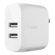 Belkin BoostCharge 24W Dual USB-A Charger +Lightning to USB-A Cable (White)